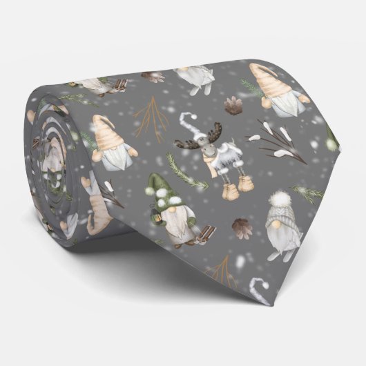Cravate Oie de Noël et Gnomes (Roulé)