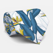 Cravate Oiseau de fleurs de paradis sur blanc (Roulé)