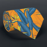 Cravate Oiseau de fleurs paradisiaques sur orange<br><div class="desc">Motif sans couture dessiné à la main avec des fleurs d'oiseau de paradis</div>