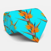 Cravate Oiseau de Paradis Fleurs Motif Aqua (Roulé)