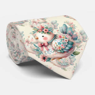 Cravate Oiseau folklorique floral au charme Pastel Boho