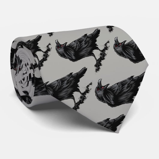 Cravate Oiseau noir corbeau en silhouette (Roulé)