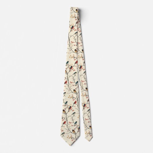 Cravate Oiseaux à la crème (Devant)