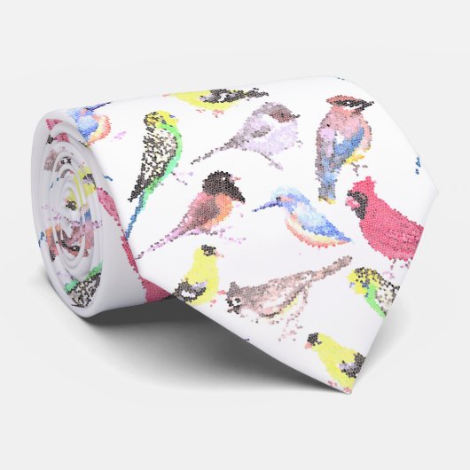 Cravate Oiseaux d'Amérique - Mosaïque d'animaux de compagn (Roulé)