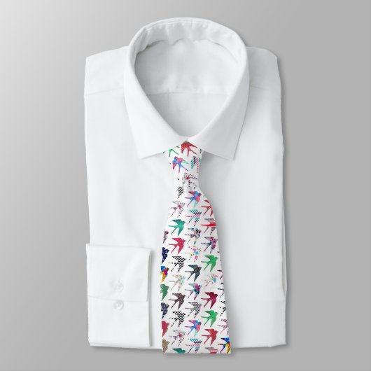 Cravate Oiseaux d'hirondelle blancs colorés motif (Attaché)