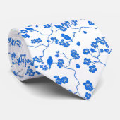Cravate Oiseaux en fleurs de cerisiers Bleu Imprimer (Roulé)