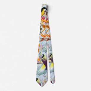 Cravate Oiseaux exotiques du Paradis et fleurs Aquarelle