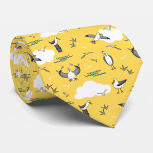Cravate Oiseaux marins Plage moutarde Jaune Mariage