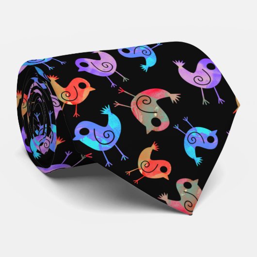 Cravate Oiseaux multicolores à cravate-colorant (Roulé)