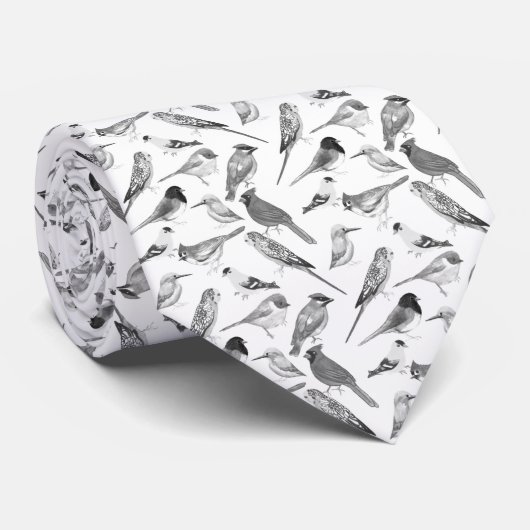 Cravate Oiseaux noirs et blancs (Roulé)