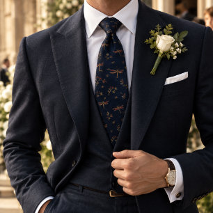 Cravate Old Money Dragonfly Garden Berry Navy