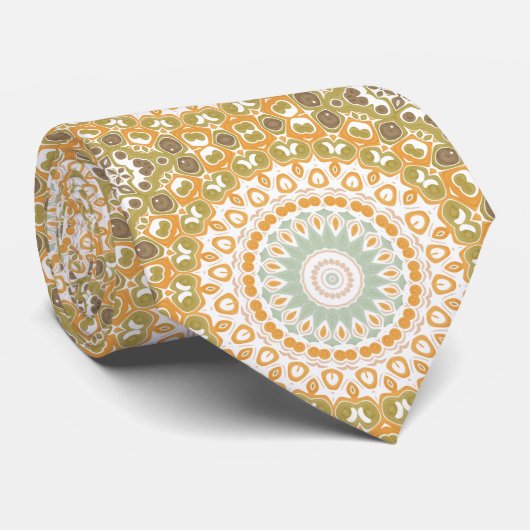Cravate Olive and Amber Modern Mandala Design (Roulé)