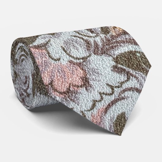 Cravate Olive Floral Design en rose pastel et jaune (Roulé)