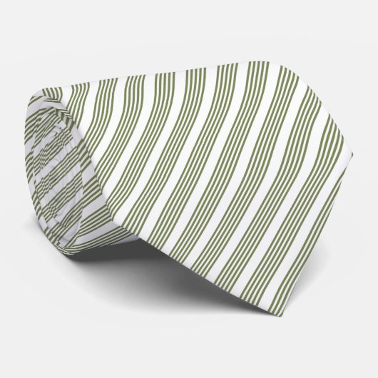 Cravate Olive green and white five stripe pattern (Roulé)