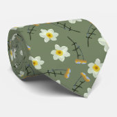 Cravate Olive Vert Jaune Fleurs Florales Jolies Pétales (Roulé)