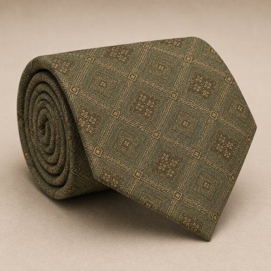 Cravate Olive Vert Sage Diamant Géométrique