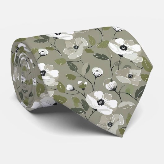 Cravate Olivier vert et blanc (Roulé)