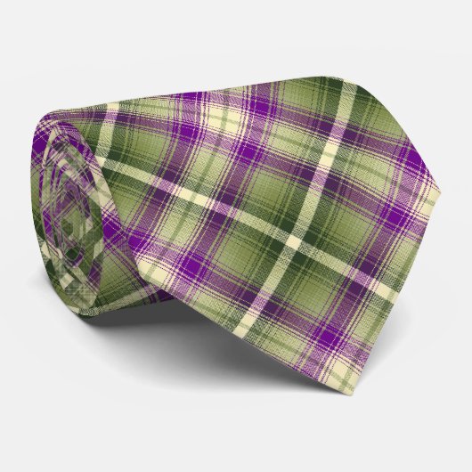 Cravate Ombre occidentale Plaid Olive et Violet Deux côtés (Roulé)