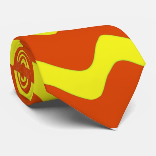 Cravate ondes rétro jaune néon et orange (Roulé)