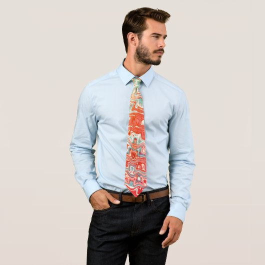 Cravate Onduleur orange et Turquoise (En situation)