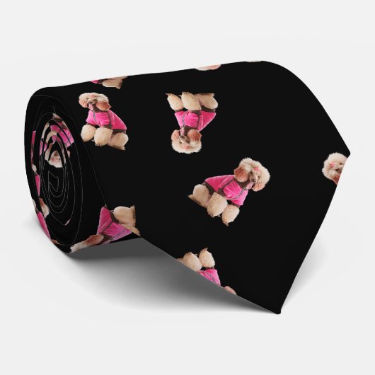 Cravate Oodles of Poodles (Rose on Black) (Roulé)