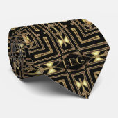 Cravate Or Art Déco Géométrique Monogramme Noir (Roulé)