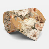 Cravate Or beige Ivoire Blanc Floral Aquarelle (Roulé)