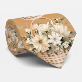 Cravate Or Beige Taupe Ivoire Blanc Aquarelle Floral (Roulé)