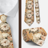 Cravate Or beige Taupe Ivoire Blanc Aquarelle Floral