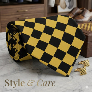 Cravate Or Classique à Motif Chevron Or Métallisé et Noir