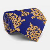 Cravate Or de damassé sur le bleu royal (Roulé)
