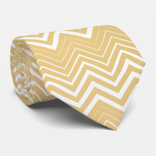 Cravate Or Et Blanc Zigzag Chevron