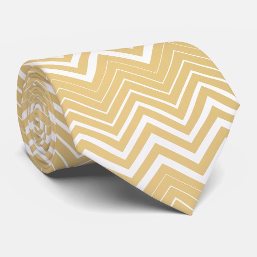 Cravate Or Et Blanc Zigzag Chevron (Roulé)