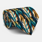 Cravate Or et plumes Turquoises (Roulé)