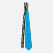 Cravate Or et plumes Turquoises (Dos)