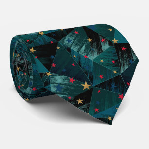 Cravate Or, étoiles rouges sur bleu