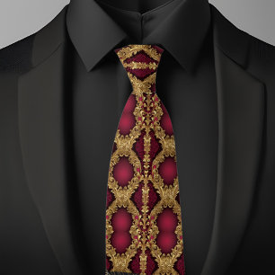 Cravate Or Motif traditionnel et Ruby Necktie