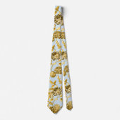 Cravate Or & Poudre Bleu Moderne Botanique Toile Florale (Devant)