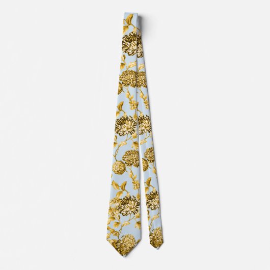 Cravate Or & Poudre Bleu Moderne Botanique Toile Florale (Devant)