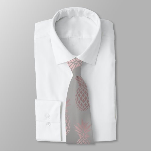 Cravate Or rose girly élégant et motif gris d'ananas (Attaché)