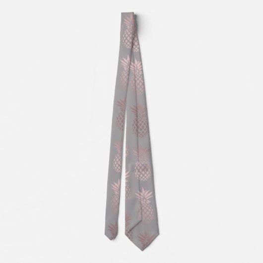 Cravate Or rose girly élégant et motif gris d'ananas (Dos)