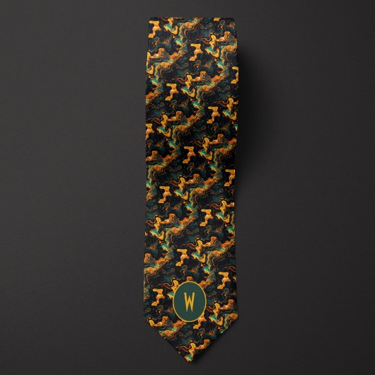 Cravate Or vert moulé Abstrait