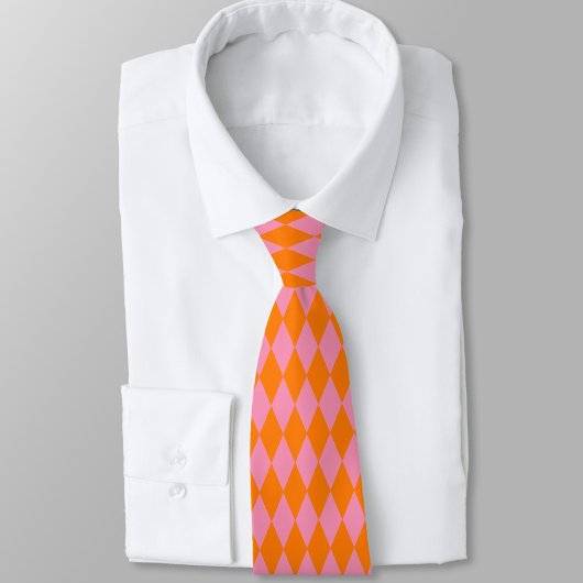 Cravate Orange and Pink Harlequin Checkered Design 