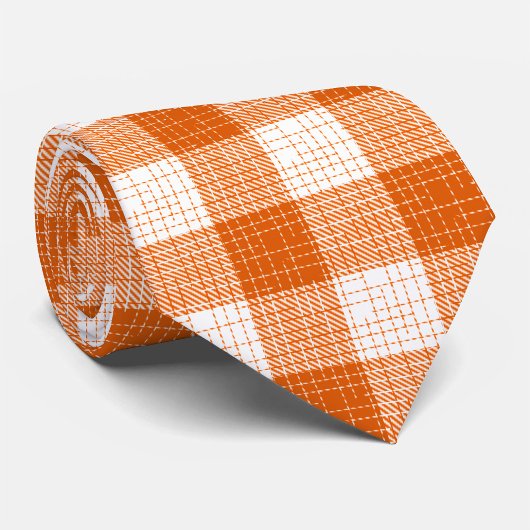 Cravate Orange and White Bold Checkered Plaid Design 