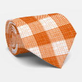 Cravate Orange and White Bold Checkered Plaid Design  (Roulé)