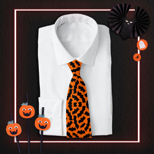 Cravate Orange Bats Halloween Éffrayant Vampire Motif
