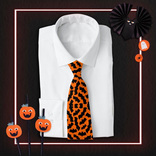 Cravate Orange Bats Halloween Éffrayant Vampire Motif