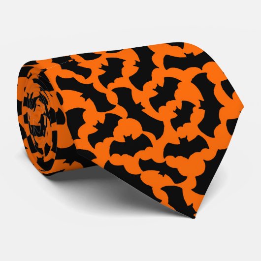 Cravate Orange Bats Halloween Éffrayant Vampire Motif (Roulé)