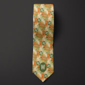 Cravate Orange Brûlé, Vert mousse Monogramme Abstrait Flor