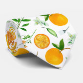 Cravate Orange Citrus été Floral Motif botanique (Roulé)